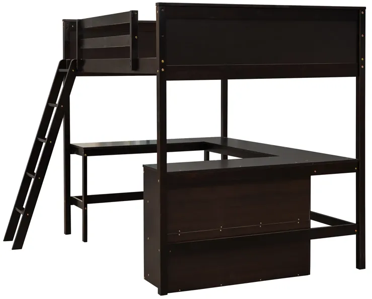 Merax Solid Wooden Loft Bed with Shelves and Desk