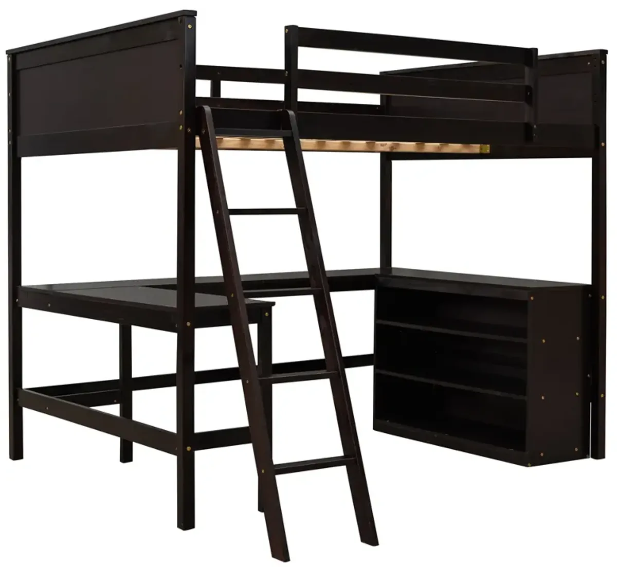 Merax Solid Wooden Loft Bed with Shelves and Desk