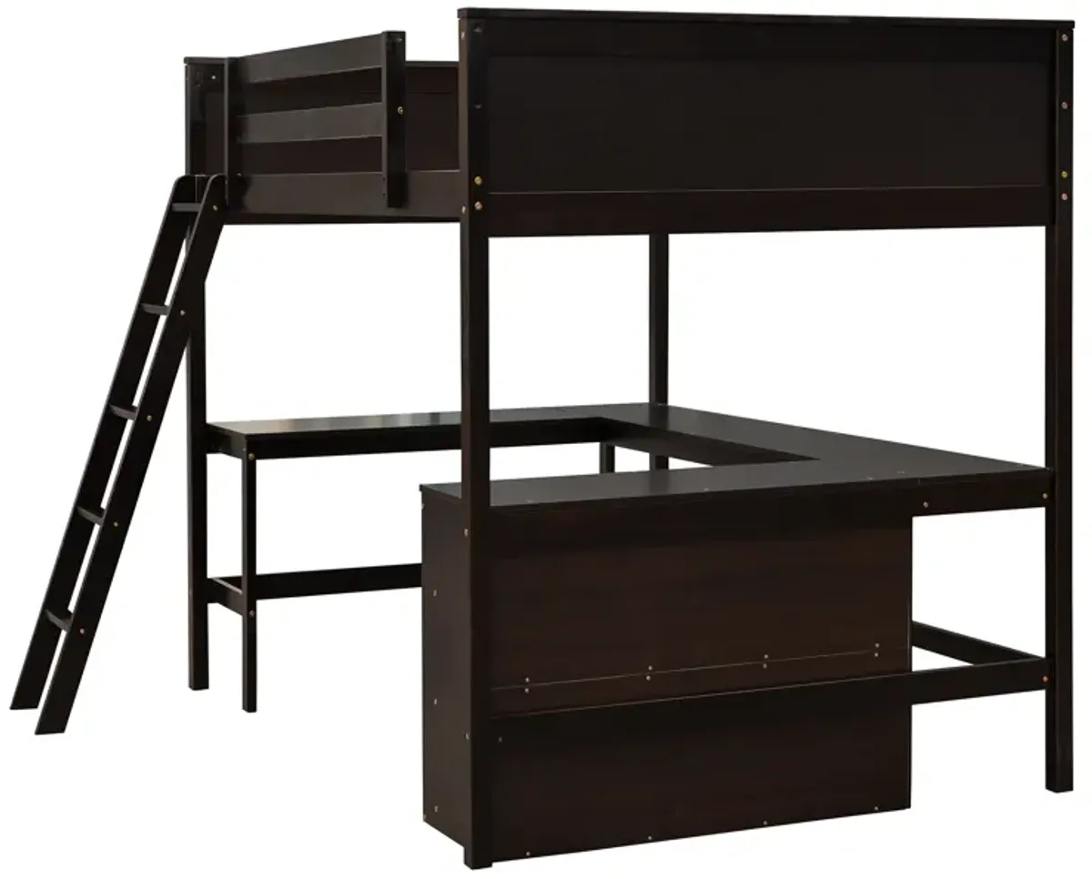 Merax Solid Wooden Loft Bed with Shelves and Desk