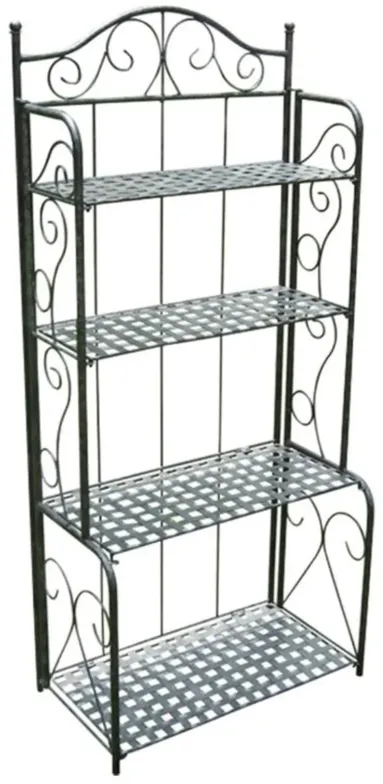 Hivvago Indoor Outdoor Folding Black Metal Bakers Rack with 4-Tier Lattice Shelves