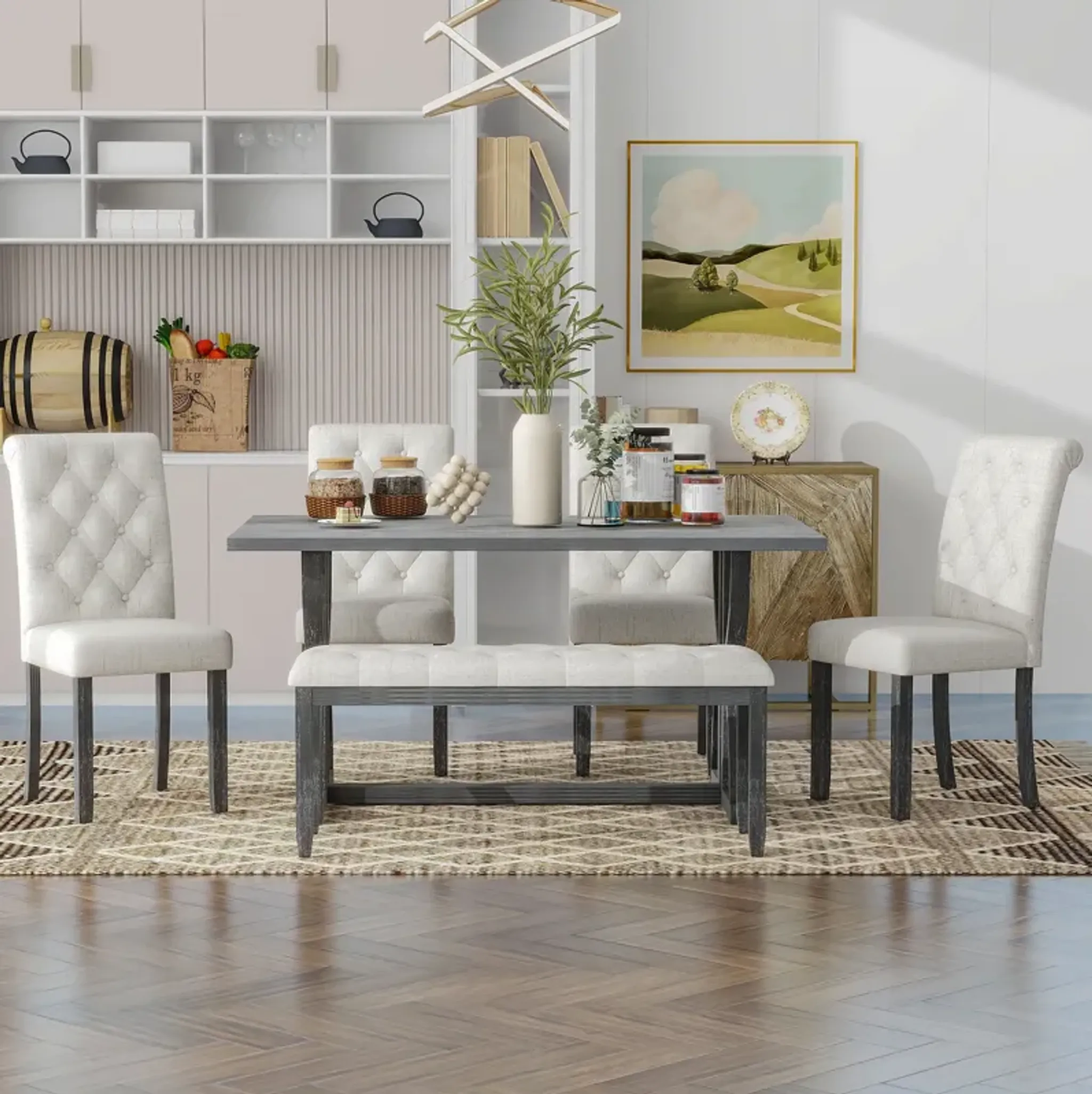 Merax 6 Piece Retro Rectangular Dining Table Set Mathis Home ...