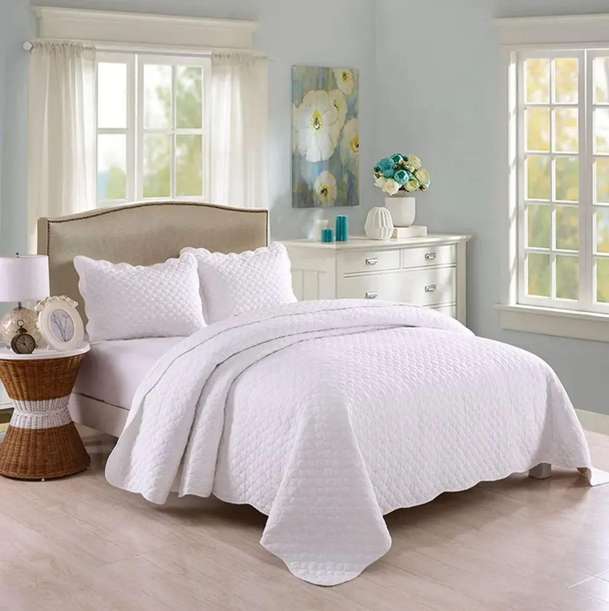 MarCielo White Cotton Quilt Set Bedspread Coverlet B34