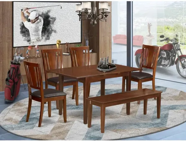 6 Pc Small dinette set - Table with Leaf and 4 Seat Chairs and Dining Bench