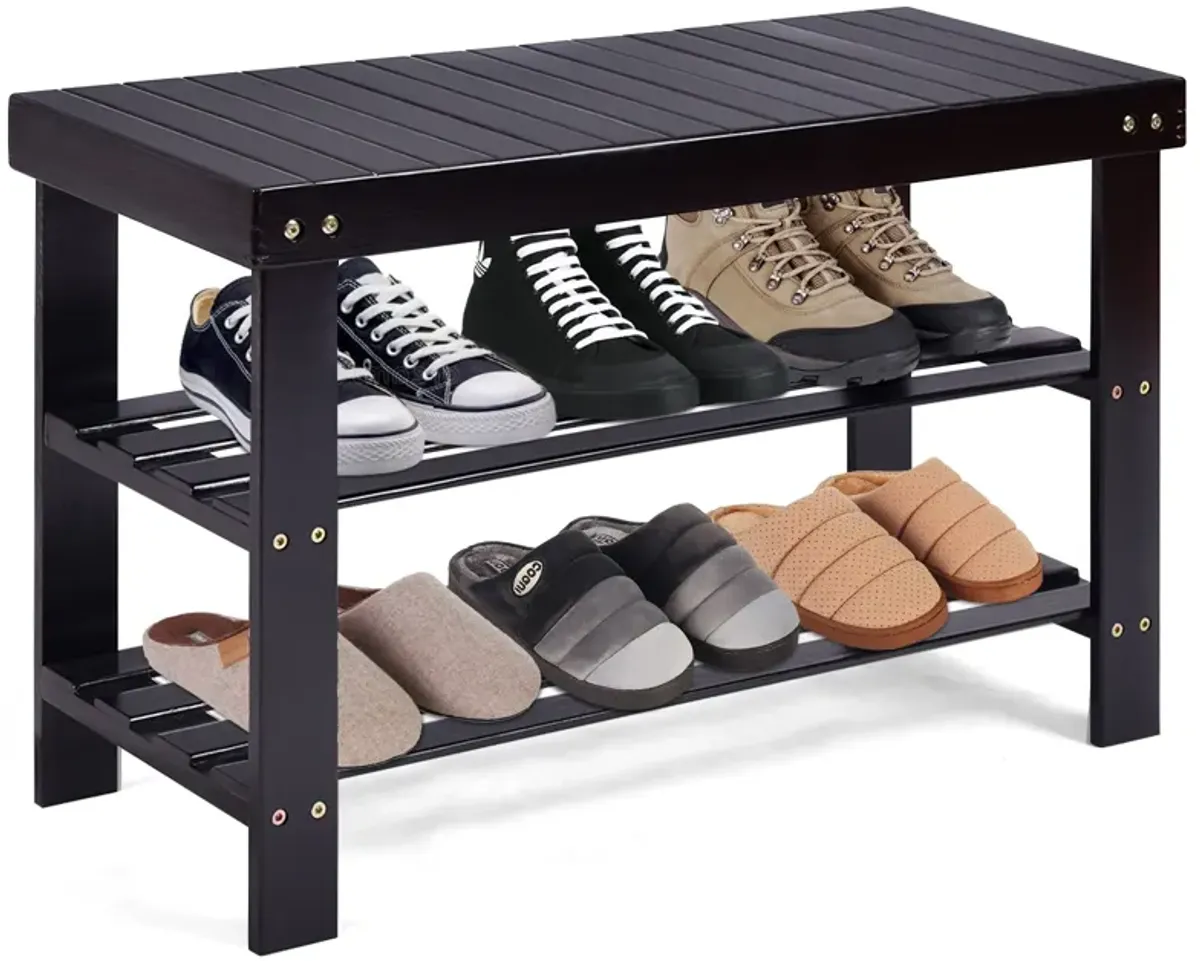 3 Tier Bamboo Bench Storage Shoe Shelf