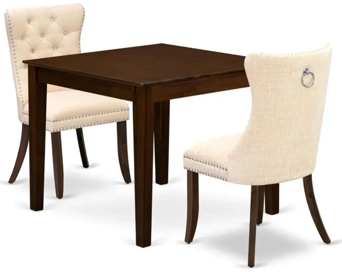 3 Piece Dining Room Table Set Consists of a Square Solid Wood Table