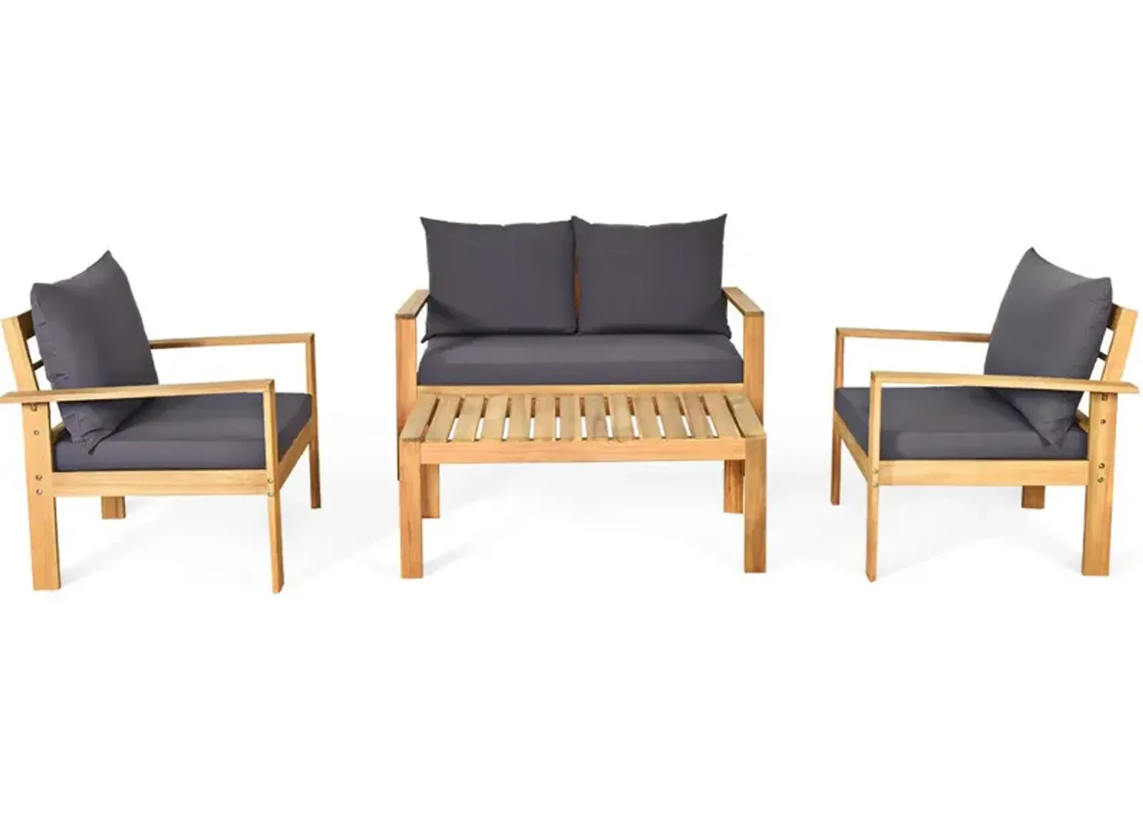 Outdoor 4 Pieces Acacia Wood Conversation Sets with Water Resistant Cushions