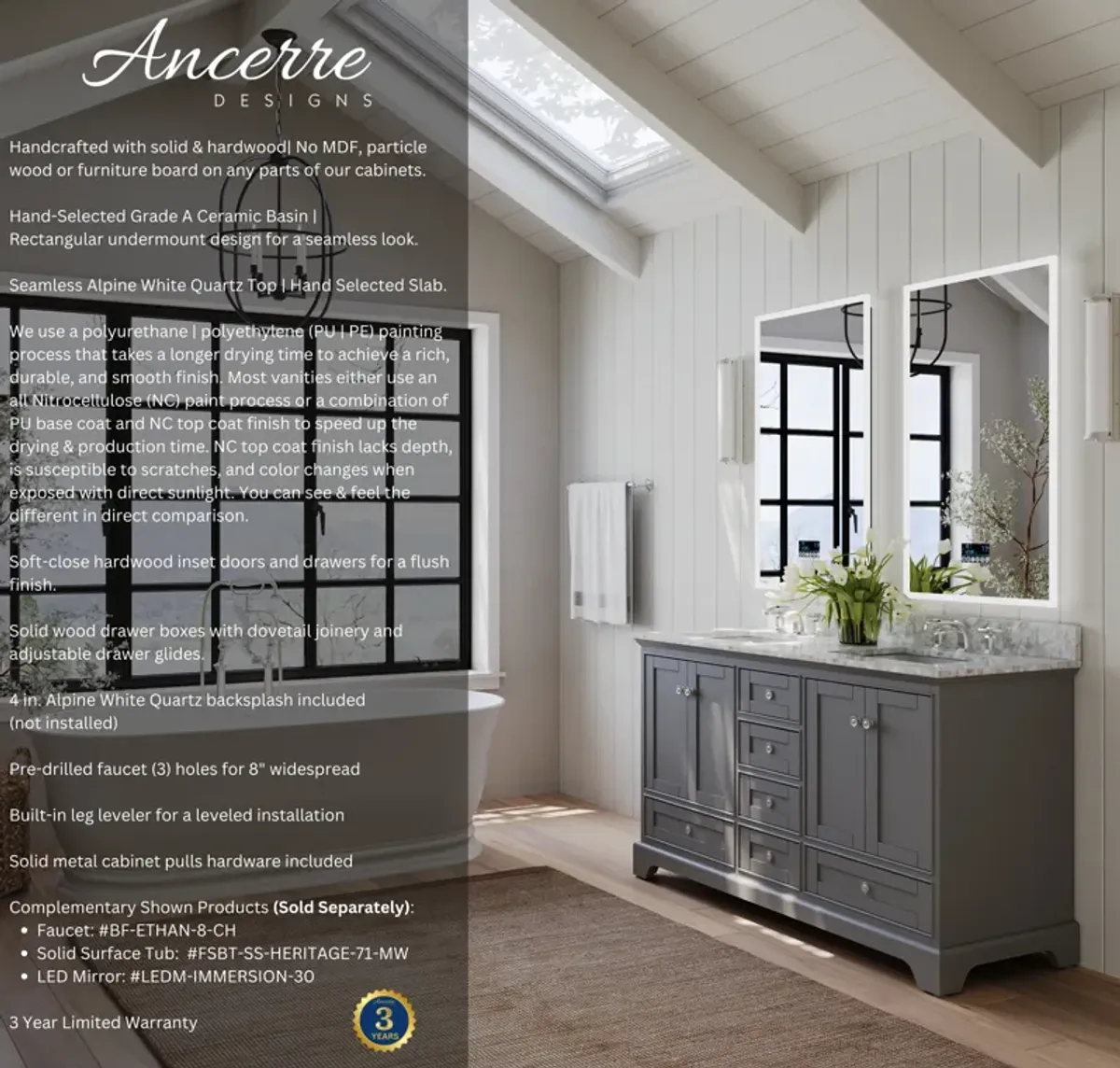 Audrey 66 in. Bath Vanity Set in Sapphire Gray