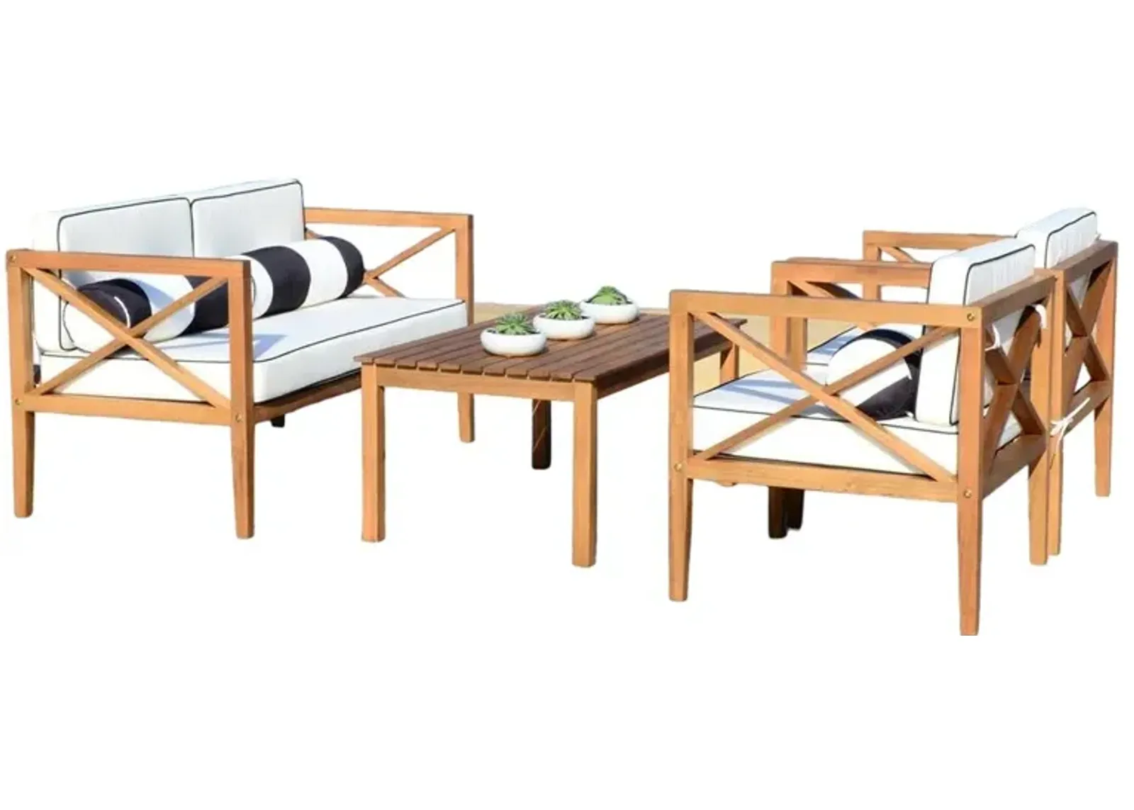 Belen Kox Modern Cross-Back Outdoor Seating Set with Accent Pillows, Belen Kox