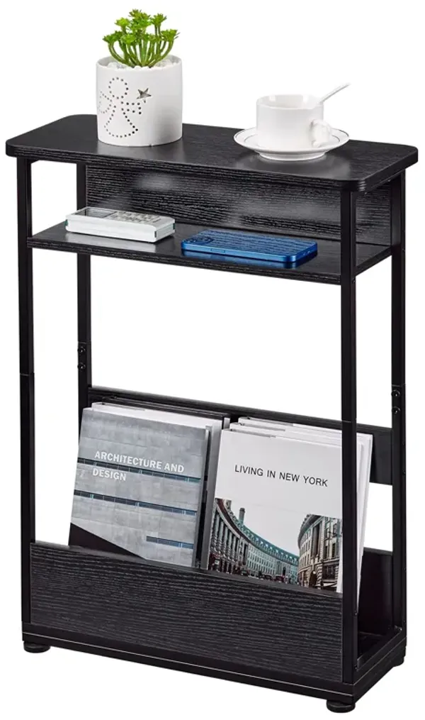 Vintage Narrow Side Table with Storage Shelf, 3 Tier Slim End Table Modern Sofa Table for Narrow and Small Spaces, 24.6 Inch Hei