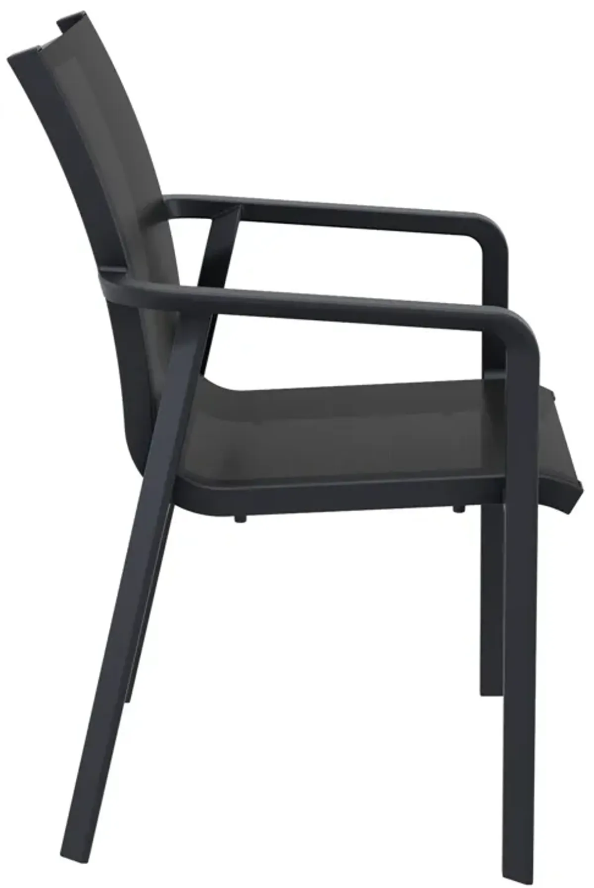 35.5" Gray and Black Resin Sling Outdoor Dining Arm Chair