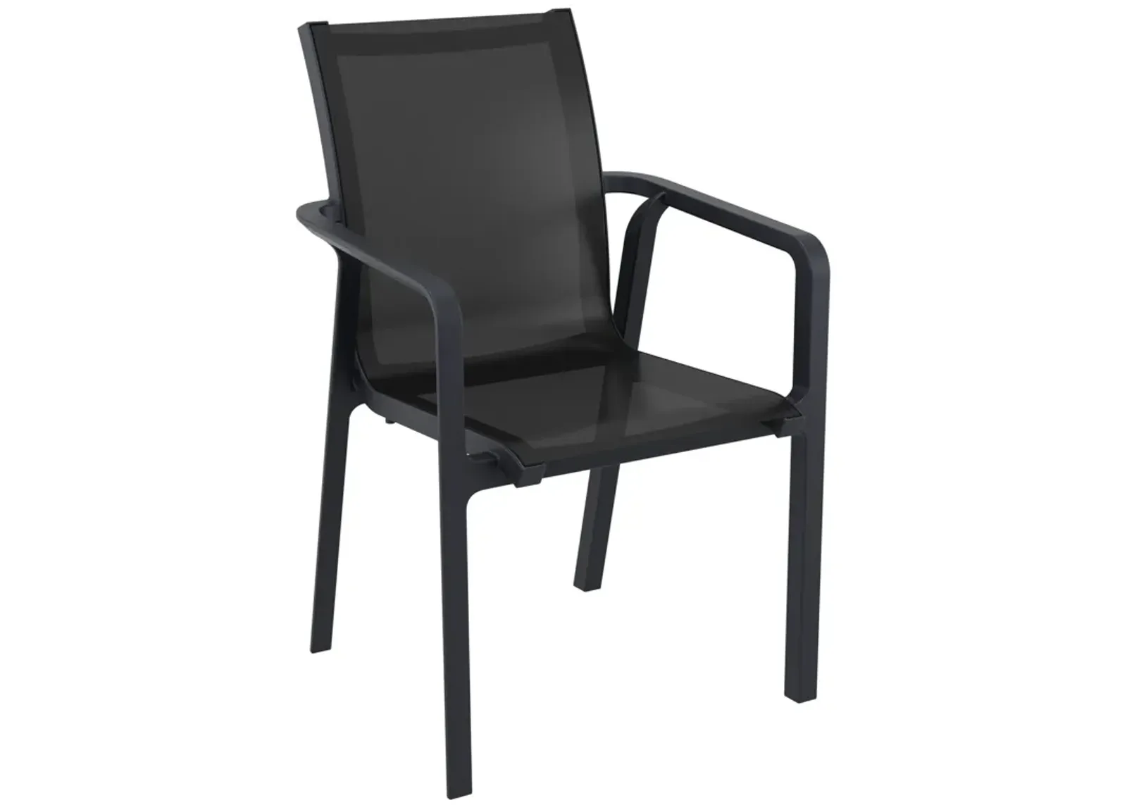 35.5" Gray and Black Resin Sling Outdoor Dining Arm Chair