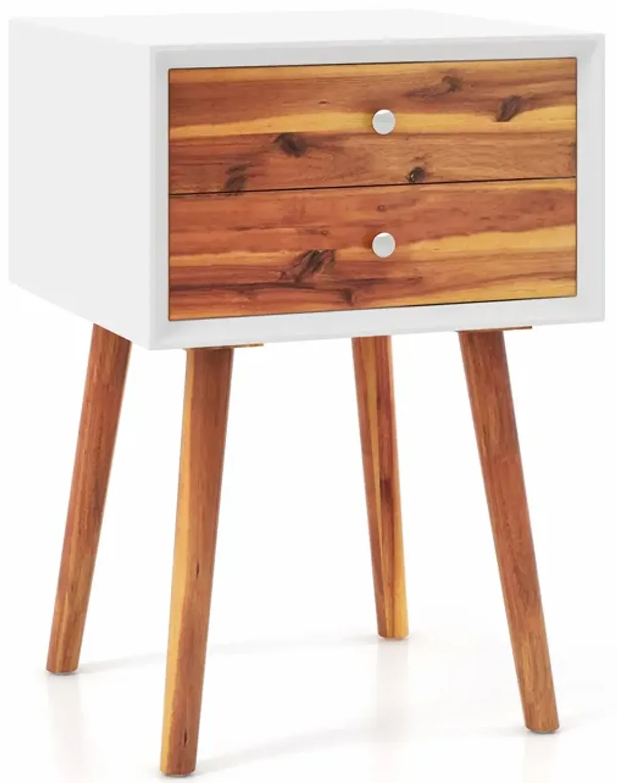 Wooden Nightstand Mid-Century End Side Table with 2 Storage Drawers