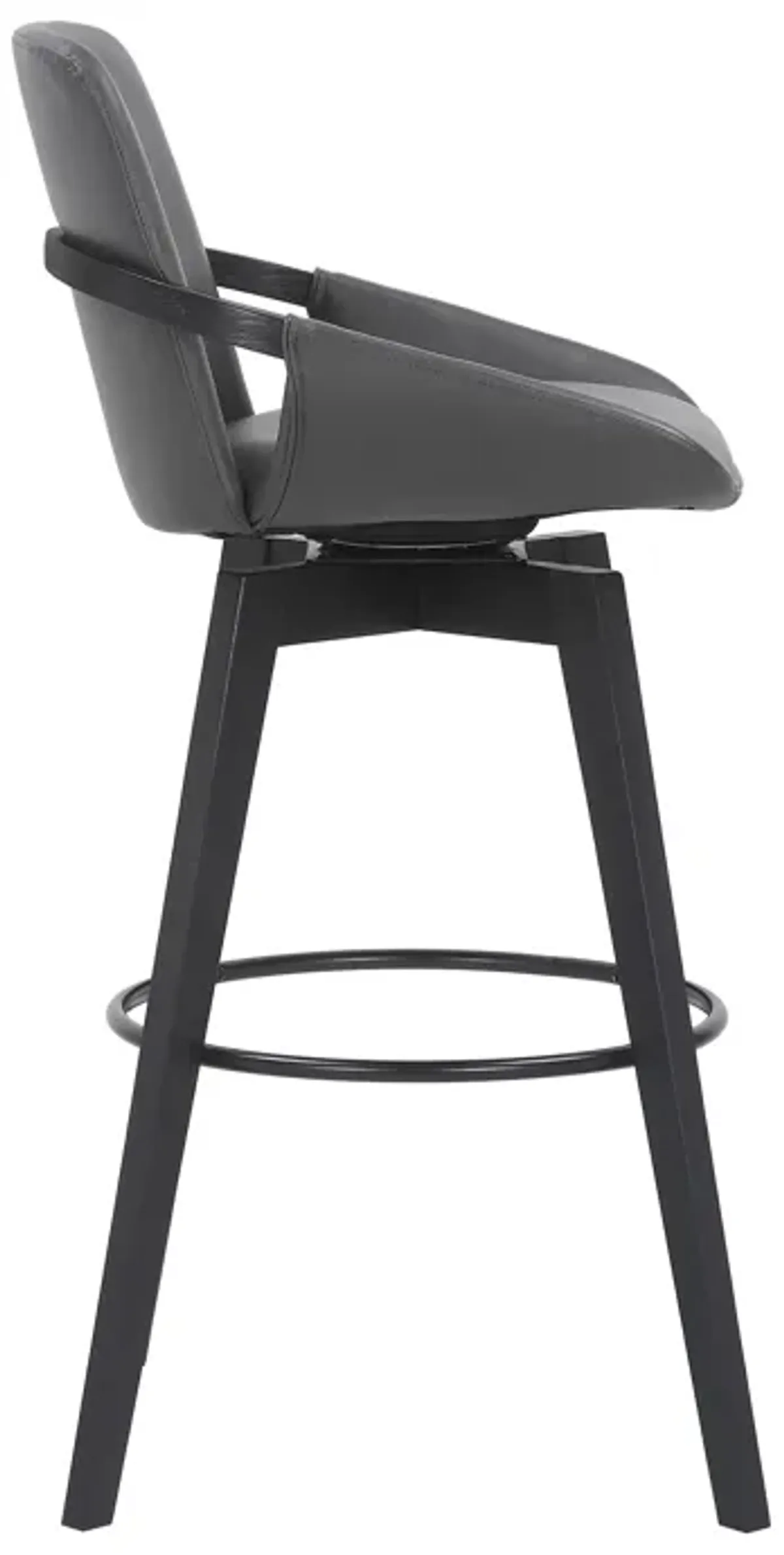 Baylor Gray Faux Leather and Black Wood Swivel Bar Stool