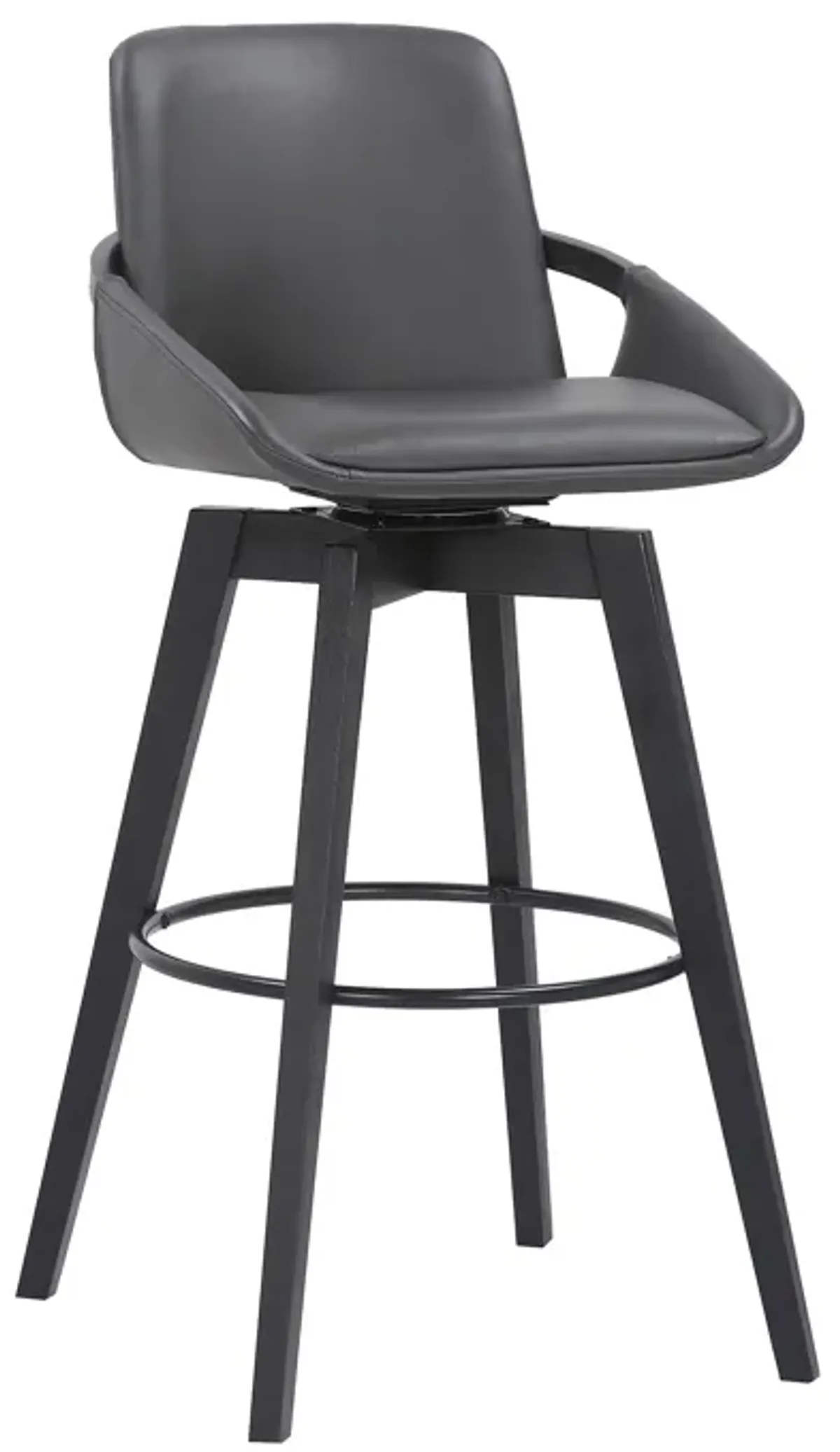 Baylor Gray Faux Leather and Black Wood Swivel Bar Stool