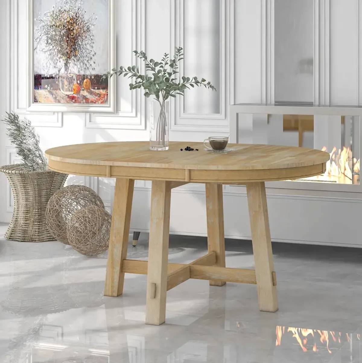 Merax Farmhouse Round Extendable Dining Table