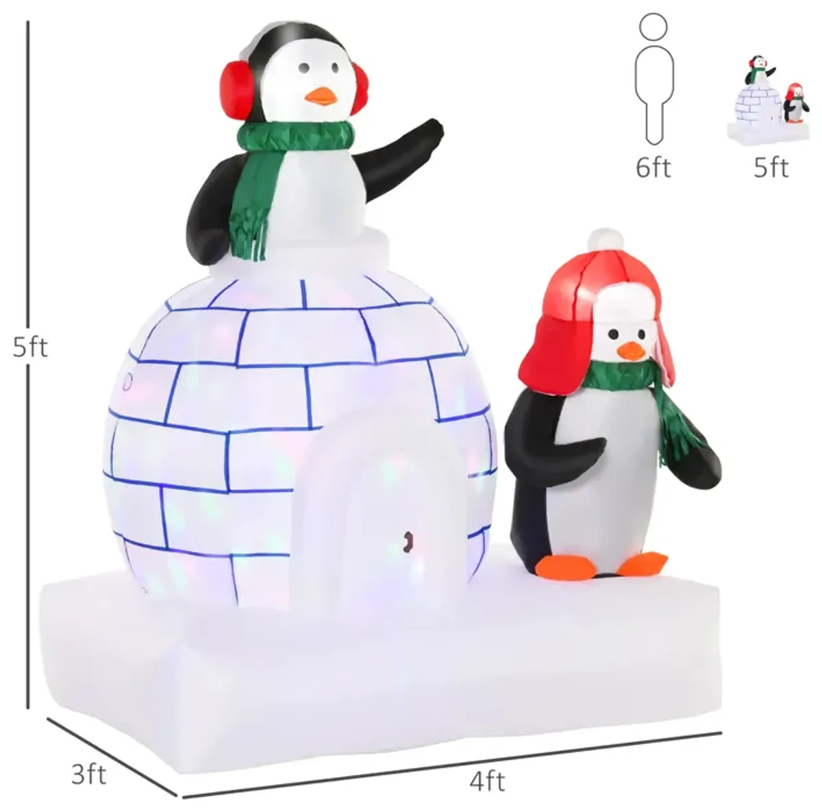 5ft Light Up Penguins Outdoor Christmas Inflatable Yard Decoration w/ LED Lights