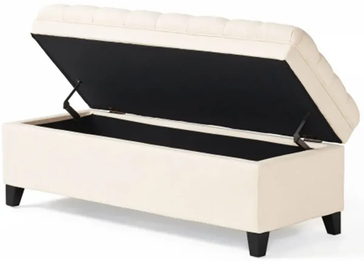 Rhya Storage Bench, 50 Inch Button Tufted Plush Seat, Soft Beige - Benzara