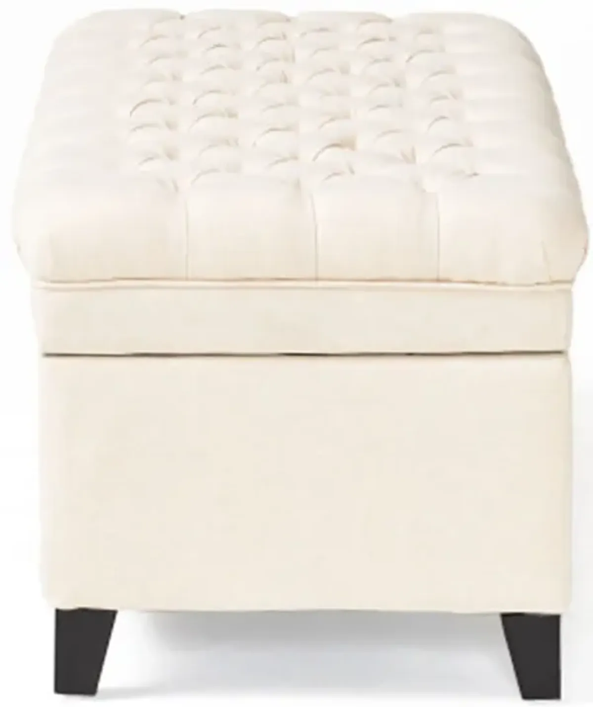 Rhya Storage Bench, 50 Inch Button Tufted Plush Seat, Soft Beige - Benzara