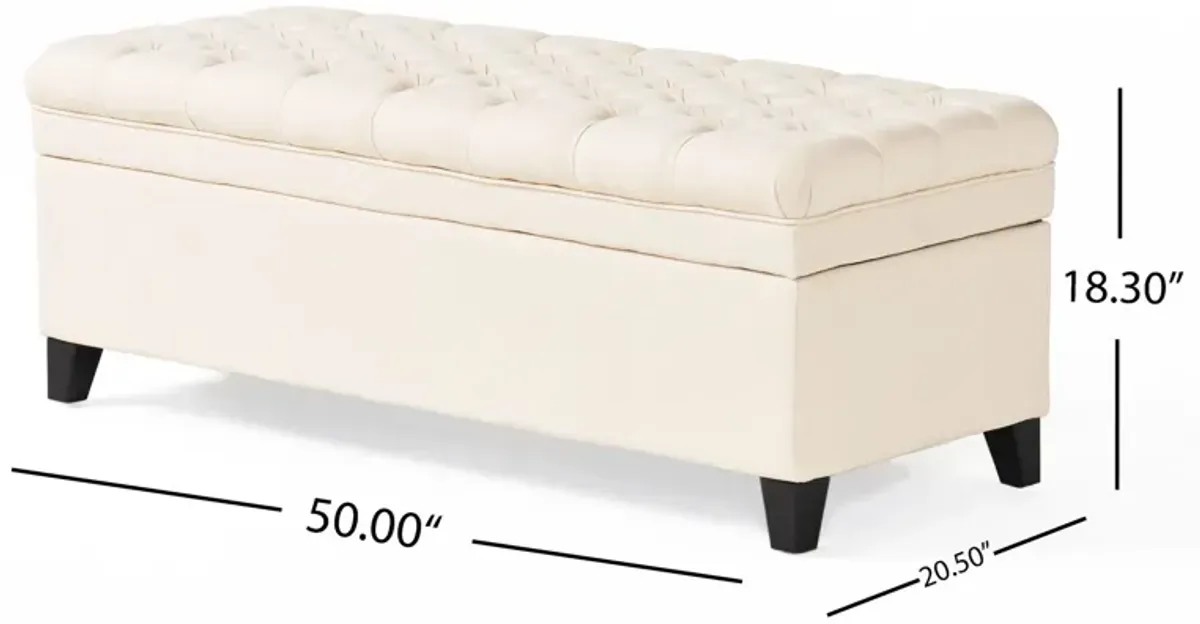 Rhya Storage Bench, 50 Inch Button Tufted Plush Seat, Soft Beige - Benzara