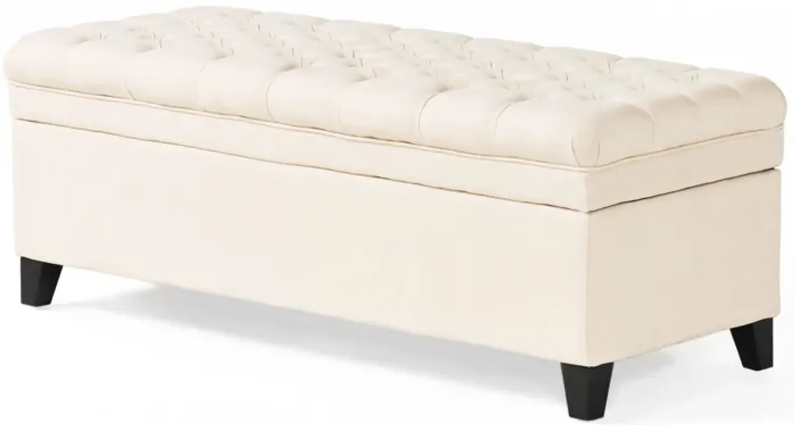 Rhya Storage Bench, 50 Inch Button Tufted Plush Seat, Soft Beige - Benzara