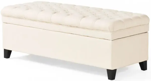 Rhya Storage Bench, 50 Inch Button Tufted Plush Seat, Soft Beige - Benzara
