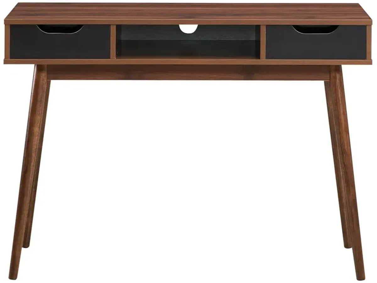 Stylish Computer Desk Workstation with 2 Drawers and Solid Wood Legs-Walnut