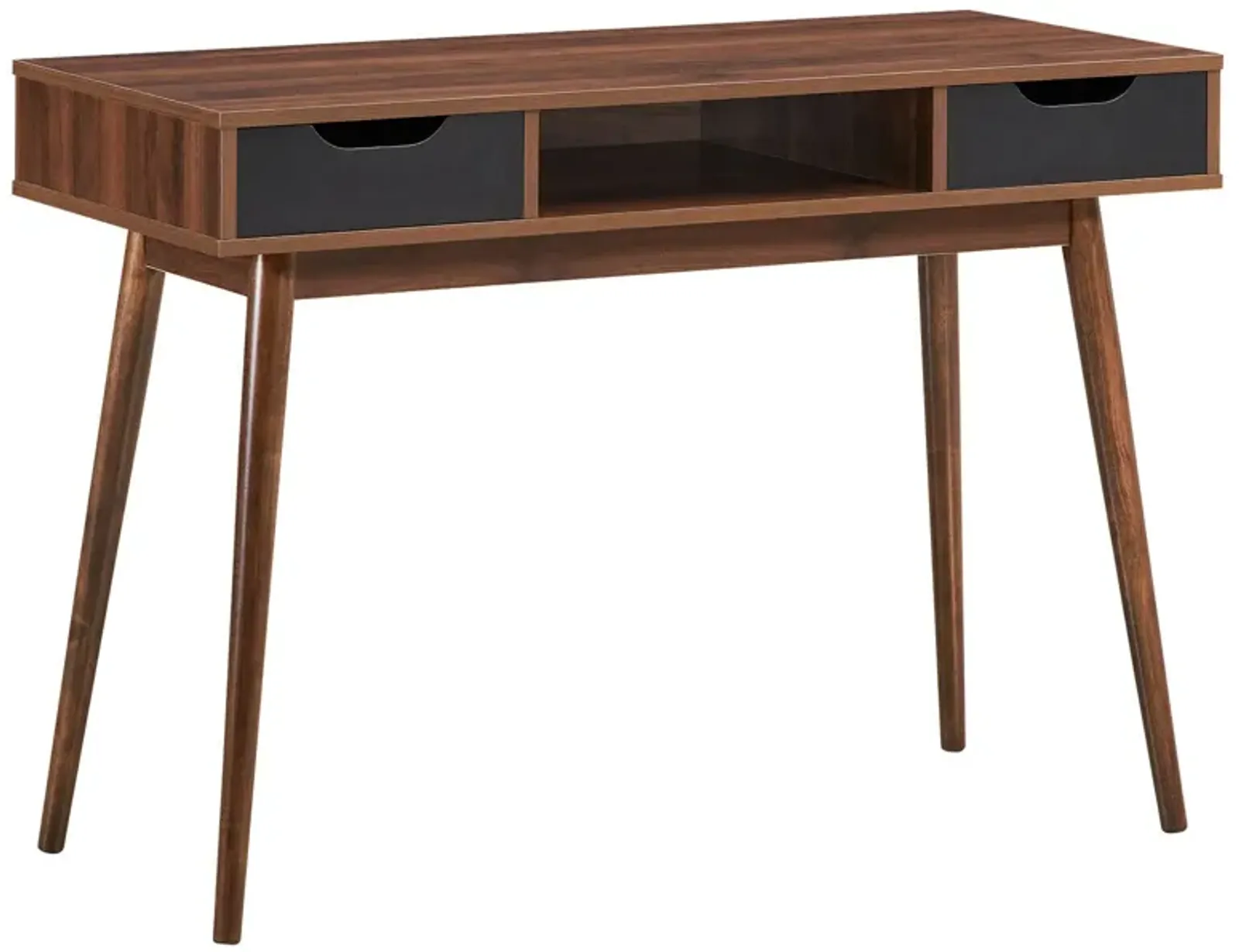 Stylish Computer Desk Workstation with 2 Drawers and Solid Wood Legs-Walnut