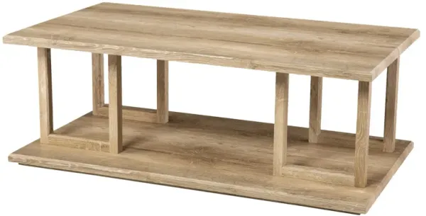 Hivvago 42" Natural Light Brown Wood Two Tier Rectangular Coffee Table