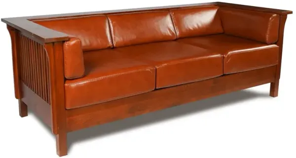 Crafters and Weavers Mission / Craftsman Cubic Slat Side Sofa - Russet Brown Leather