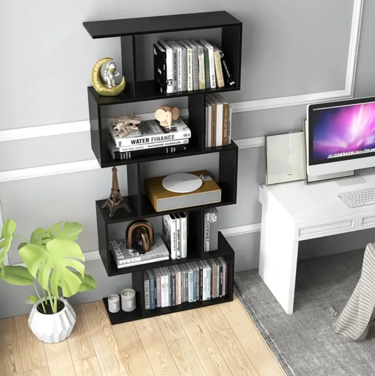 Hivvago 5-Tier Bookshelf with Anti-Toppling Device for Living Room Home Office