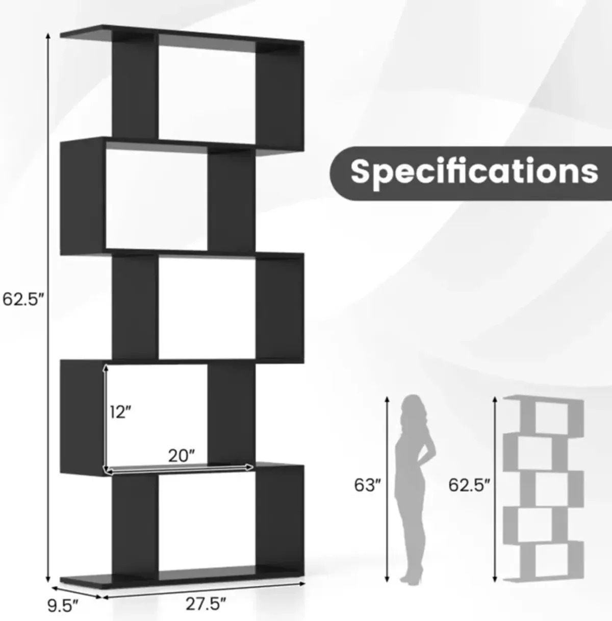 Hivvago 5-Tier Bookshelf with Anti-Toppling Device for Living Room Home Office