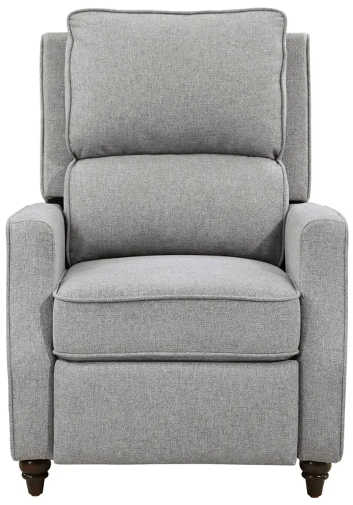 Isac 37 Inch Push Back Recliner Chair, Gray Polyester, Brown Solid Wood  - Benzara