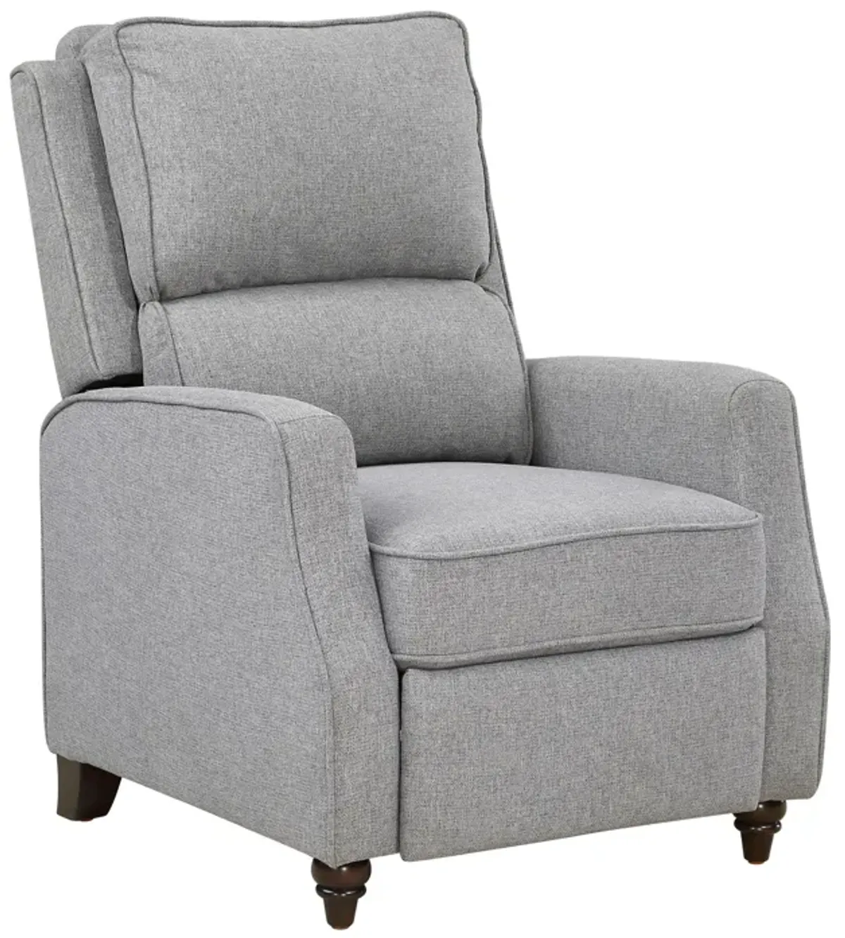 Isac 37 Inch Push Back Recliner Chair, Gray Polyester, Brown Solid Wood  - Benzara