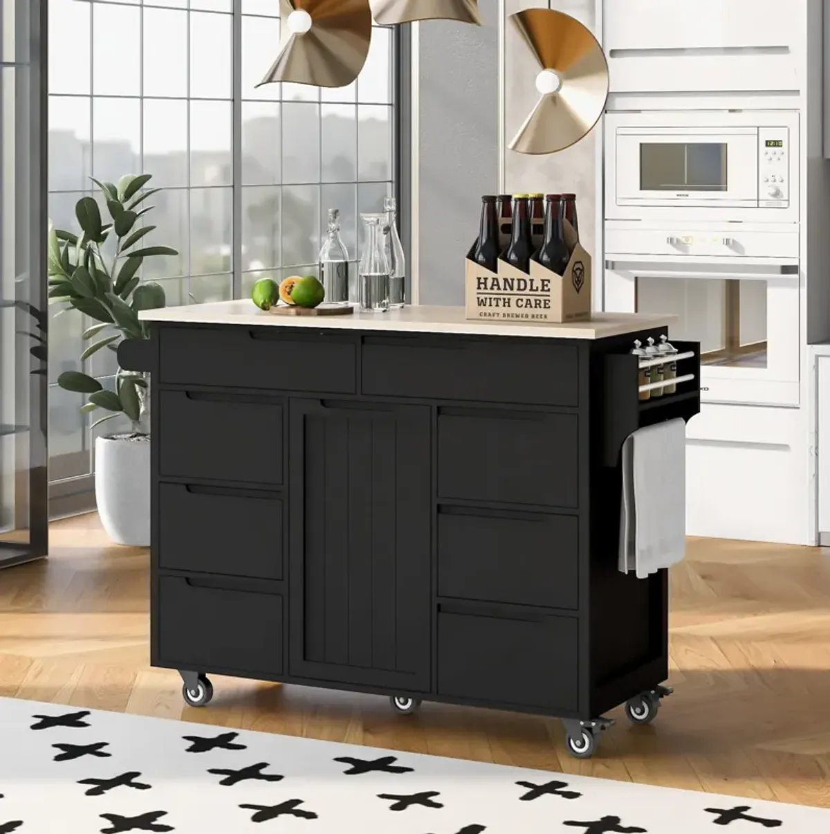 Merax Kitchen Cart with Rubber Wood Countertop