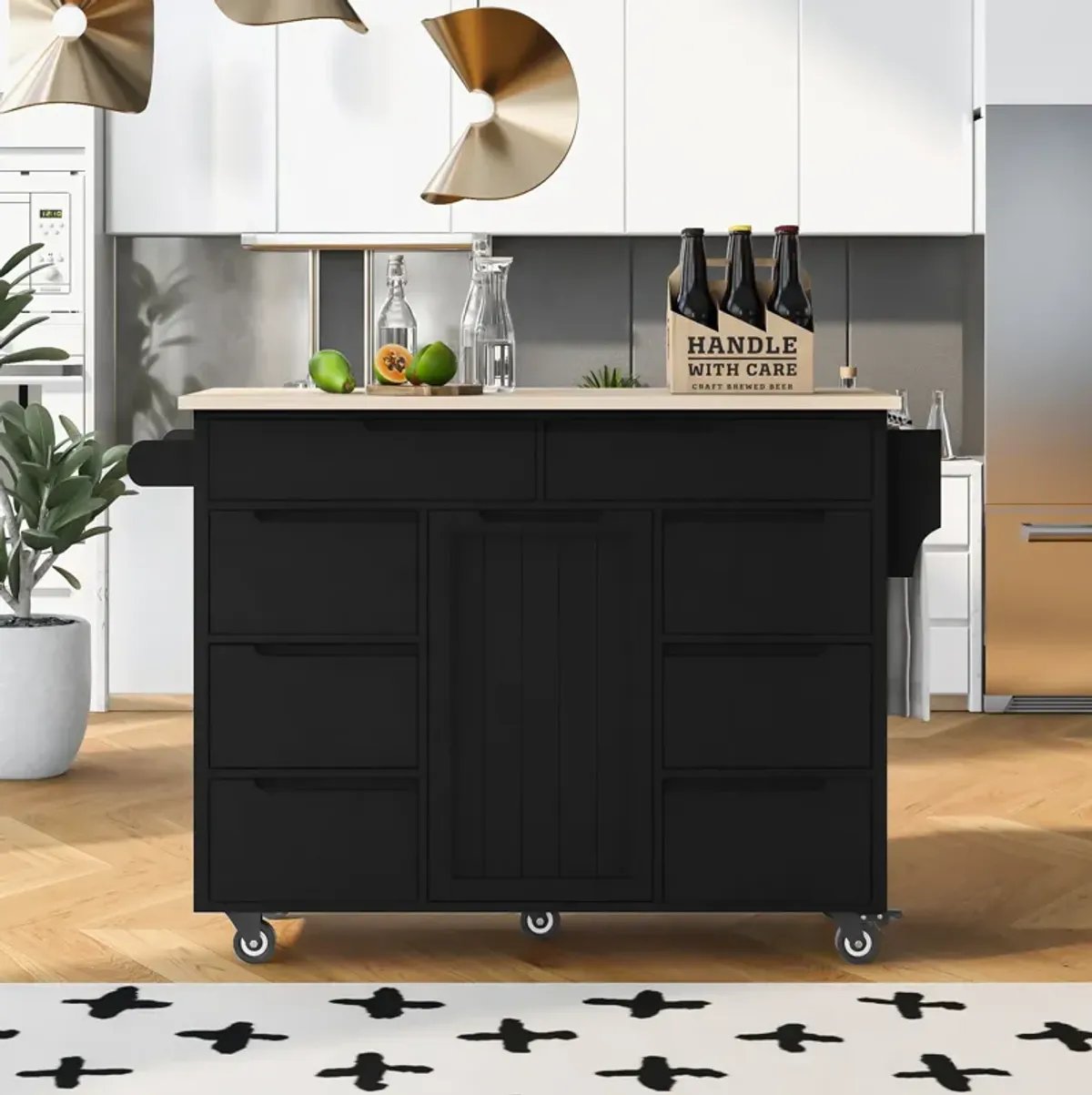 Merax Kitchen Cart with Rubber Wood Countertop