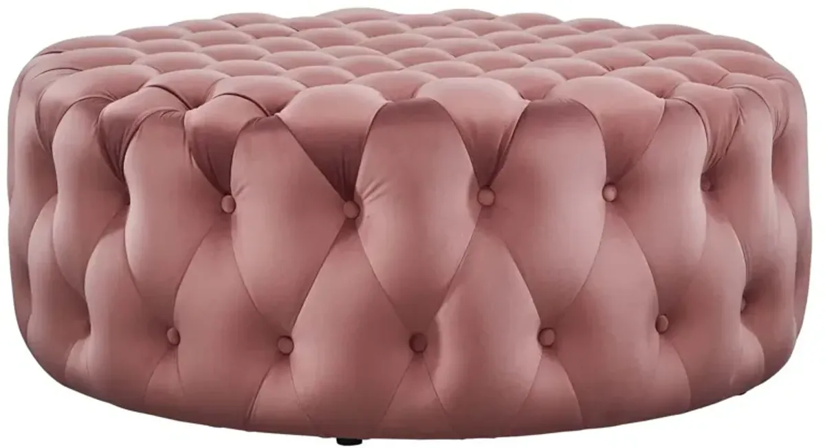 Amour Tufted Button Large Round Performance Velvet Ottoman