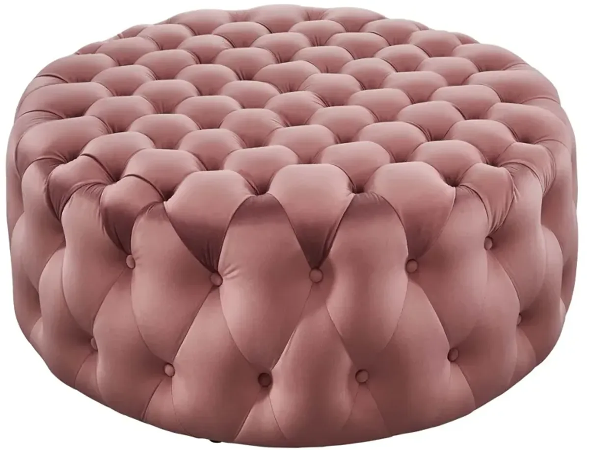 Amour Tufted Button Large Round Performance Velvet Ottoman