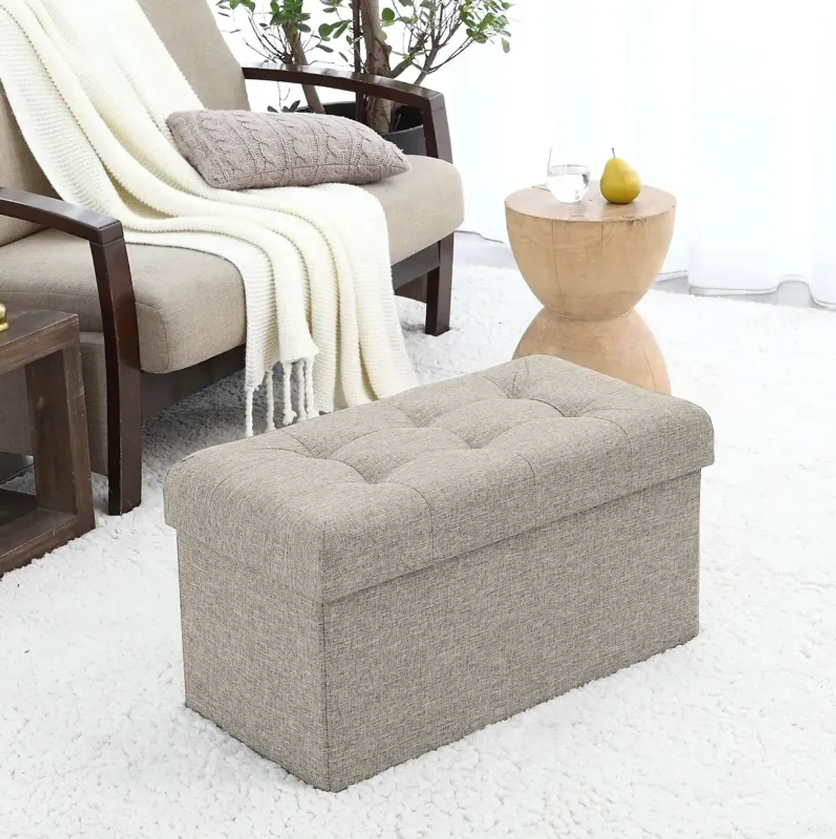 Foldable Tufted Storage Ottoman