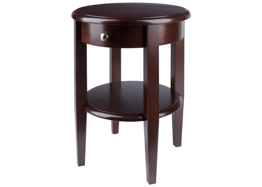 Casafoyer Elegant Round Walnut Table with Storage Drawer and Lower Shelf