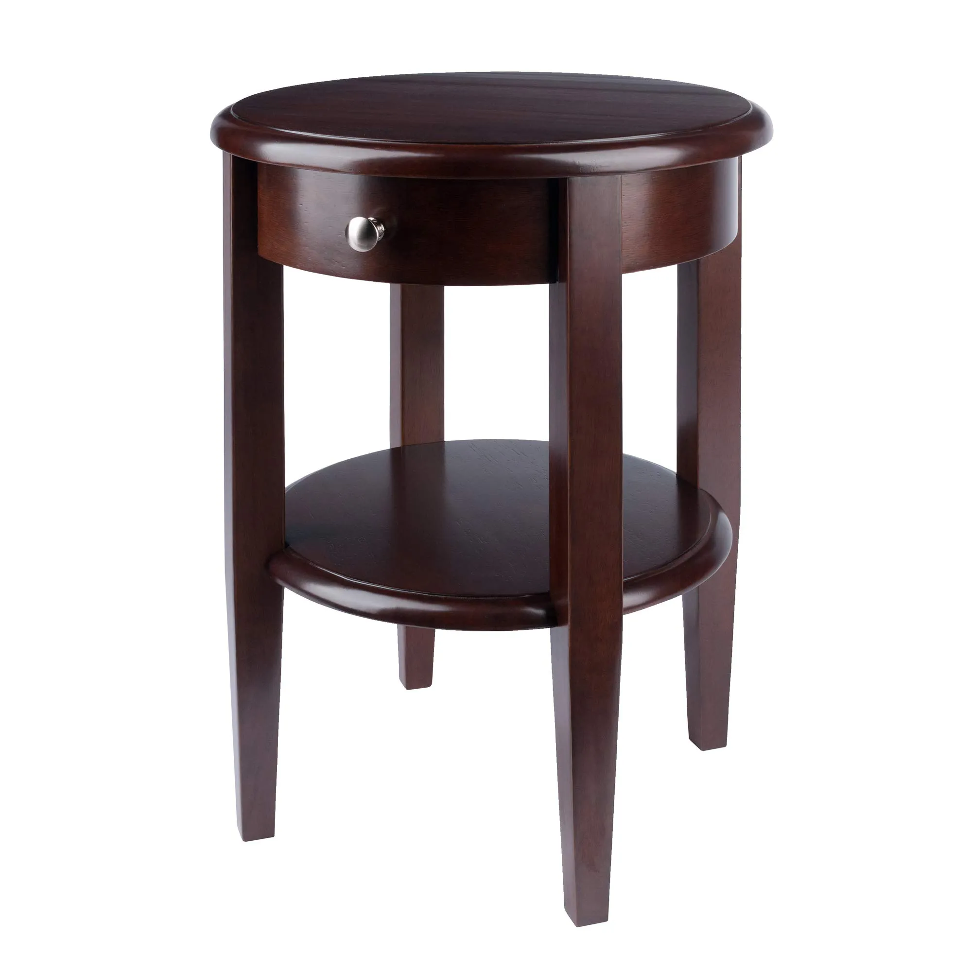 Casafoyer Elegant Round Walnut Table with Storage Drawer and Lower Shelf