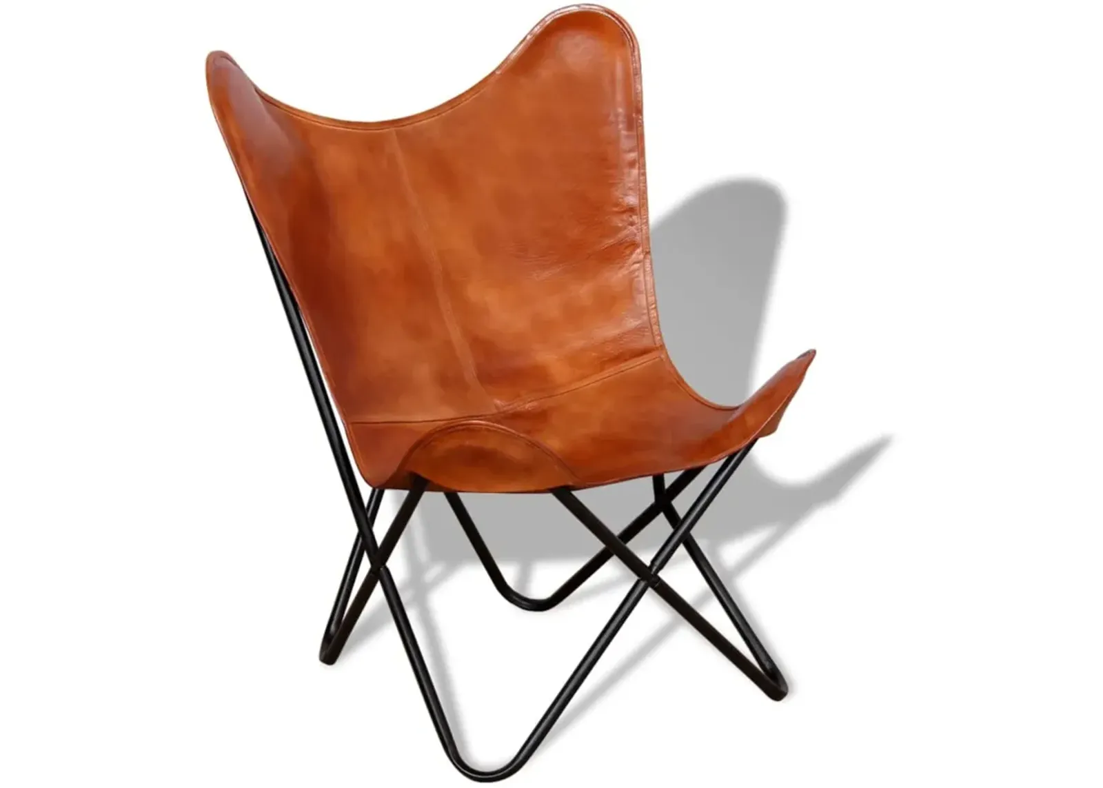 vidaXL Butterfly Chair Brown Real Leather