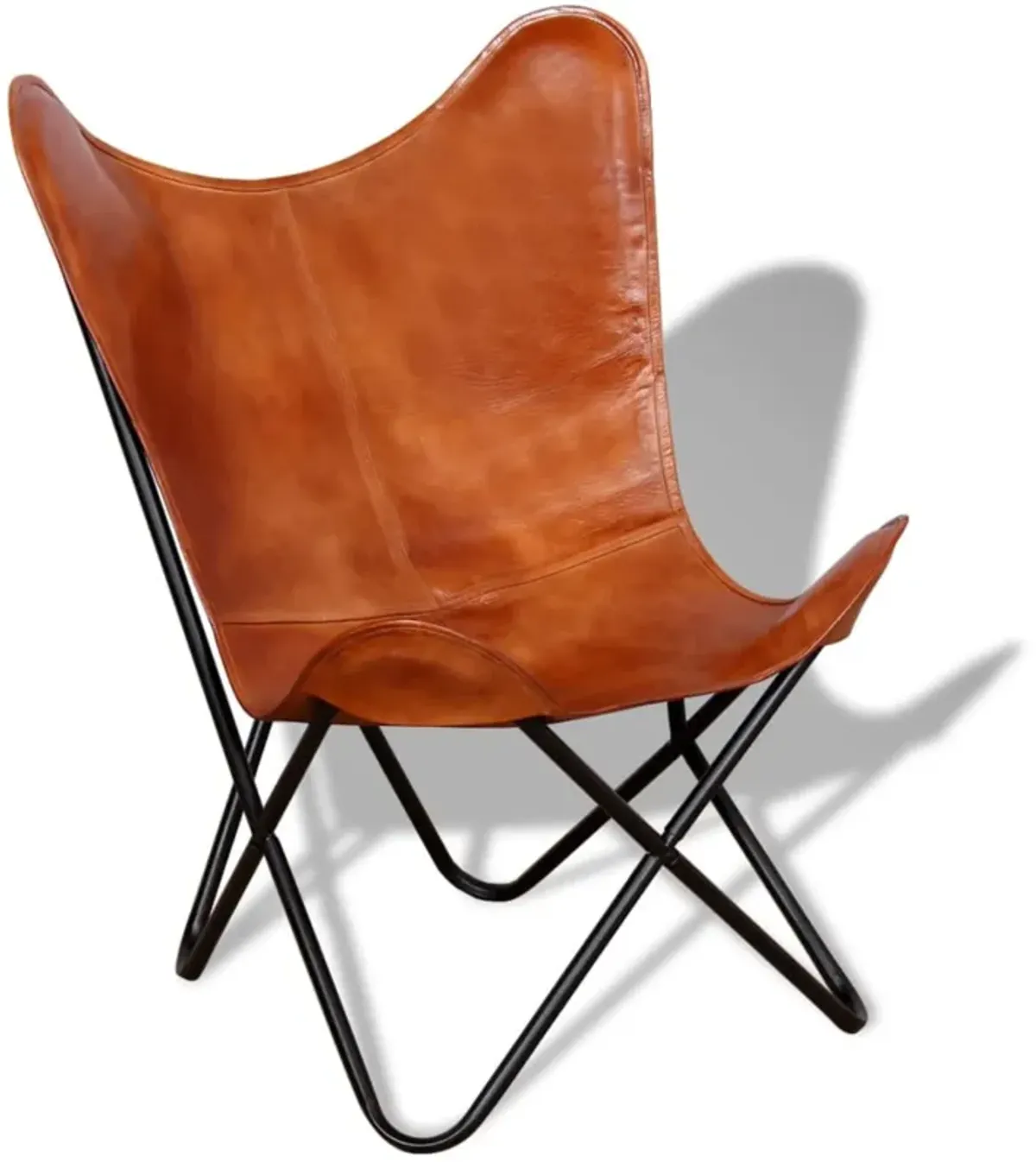 vidaXL Butterfly Chair Brown Real Leather