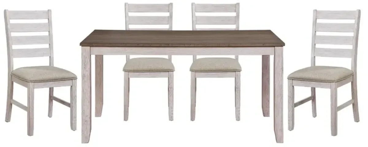 Transitional Design Rectangular 1 Piece Dining Table Grayish White And Brown Finish Furniture