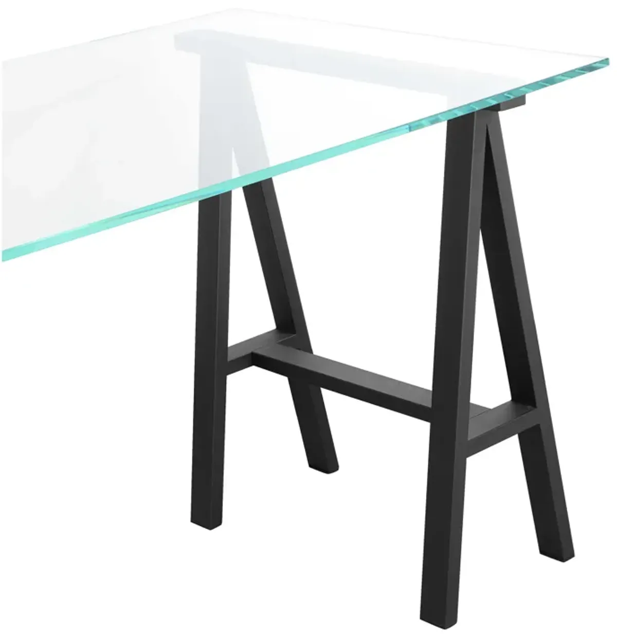 Rani 55 Inch Office Desk, Tempered Glass Top, Modern Black Steel Frame - Benzara