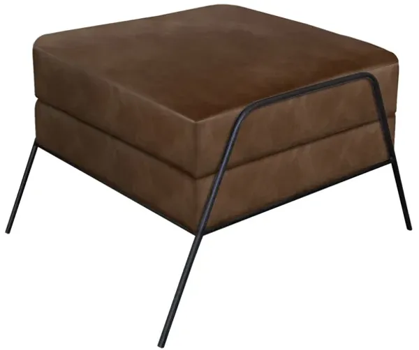 Tyna Ottoman, 27 Inch, Industrial Black Iron Legs, Hickory Brown Polyester - Benzara