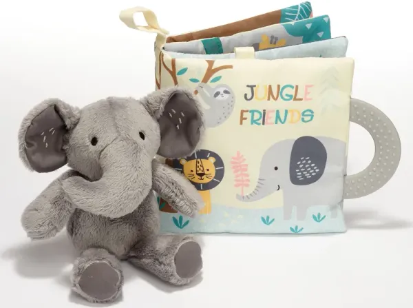 Lambs & Ivy Jungle Friends Developmental Soft Book & Elephant Plush Toy Gift Set
