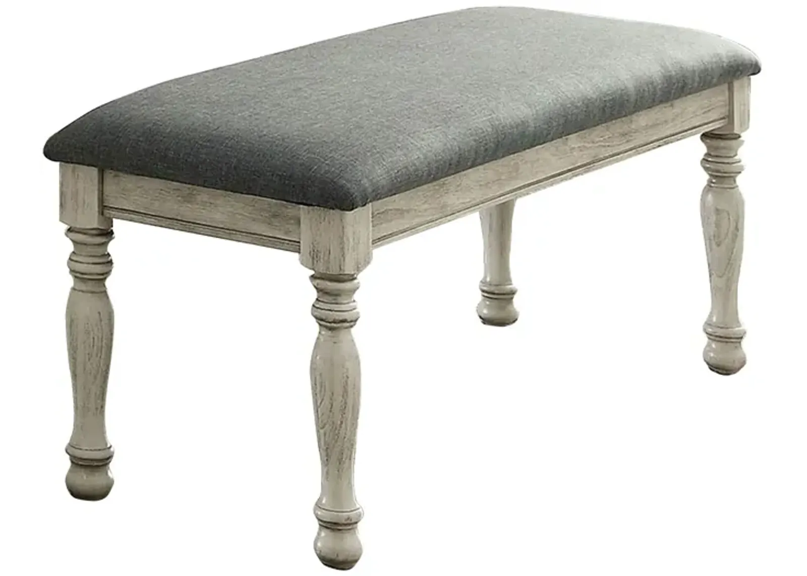 Transitional Fabric Upholstered Wooden Bench, Gray and White-Benzara