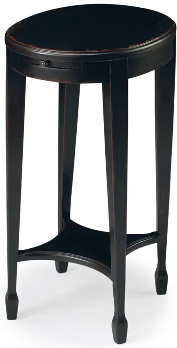 Hivvago 26 Inch Rustic Black Manufactured Wood Oval End Table With Shelf