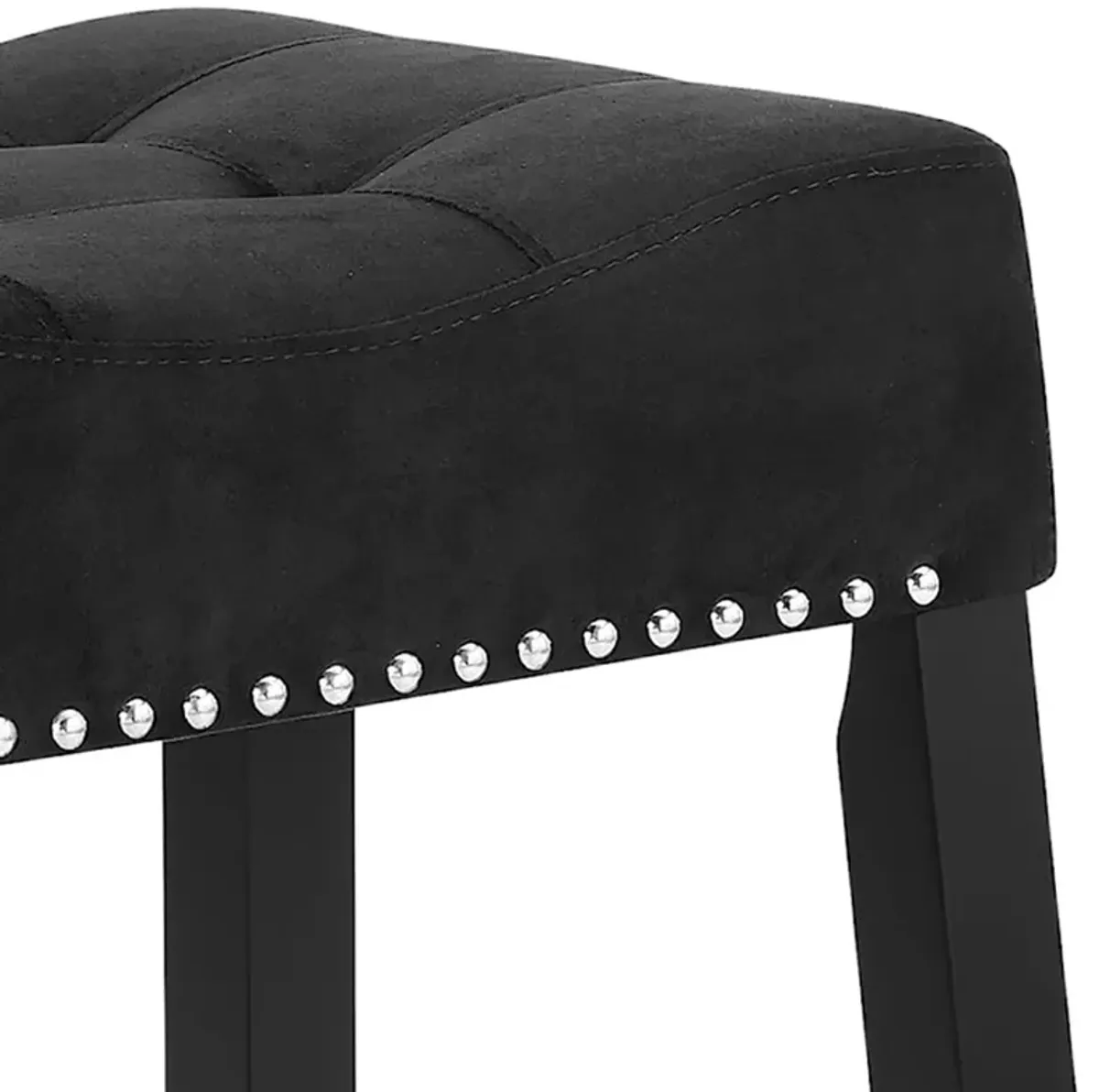 Jordan 26 Inch Counter Height Stool, Saddle Seat, Black Leather and Wood - Benzara