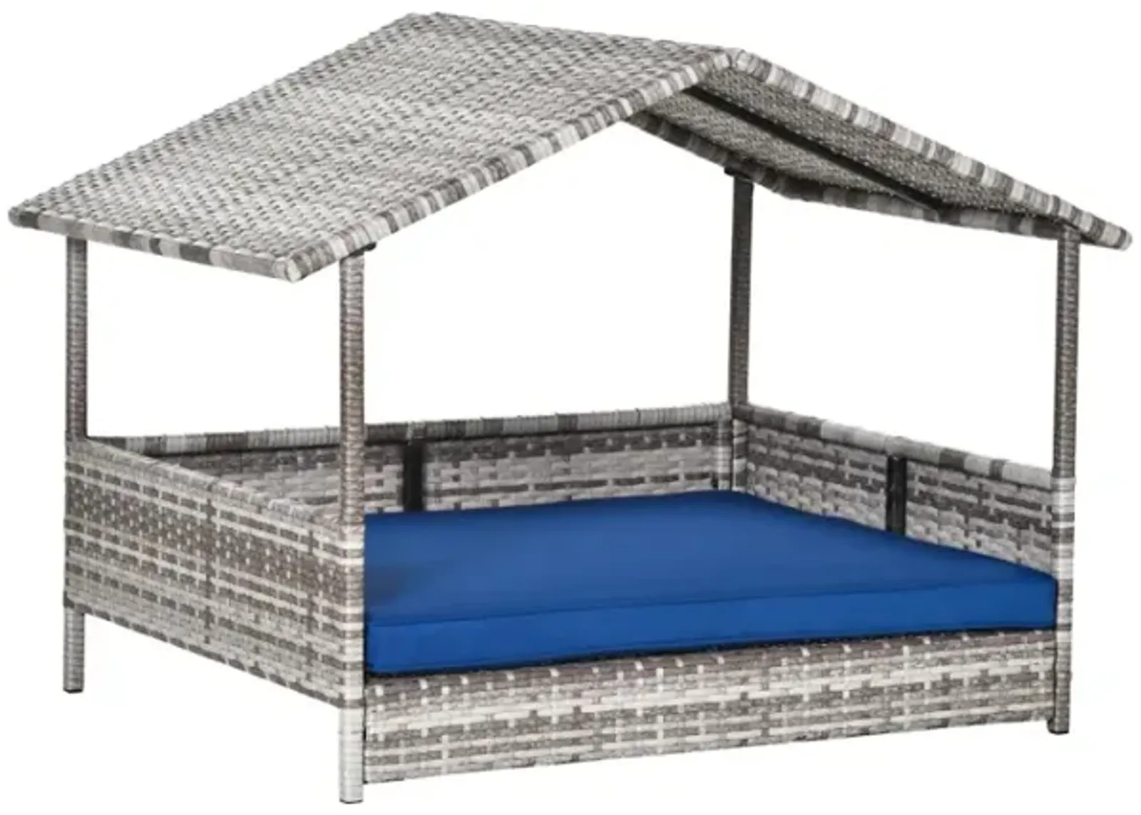 Dark Blue Pet Bed: Wicker Rattan House for Indoor/Outdoor Use